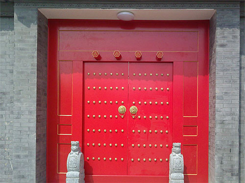 商城中国传统四合院系列朱红色中式木制大门木作